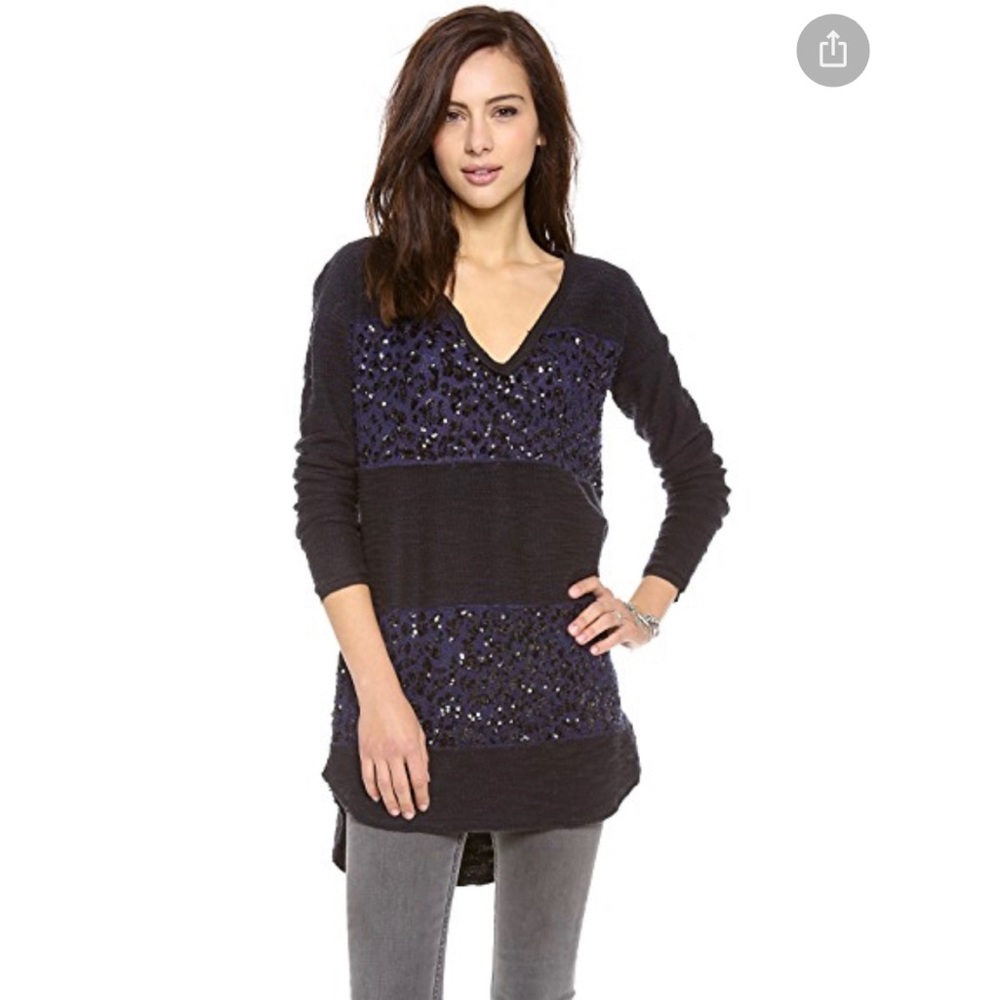 Free People Leopard Sequin Stripe Pullover…